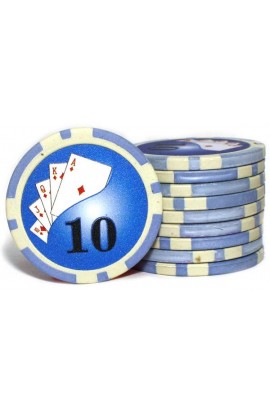 Набор фишек для покера номинал 10 двухцветный пластик высокого качества 39мм 115гр 50шт.