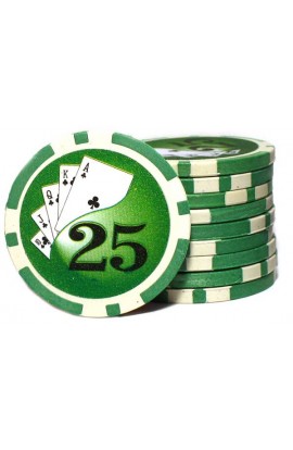 Набор фишек для покера номинал 25 двухцветный пластик высокого качества 39мм 115гр 50шт.