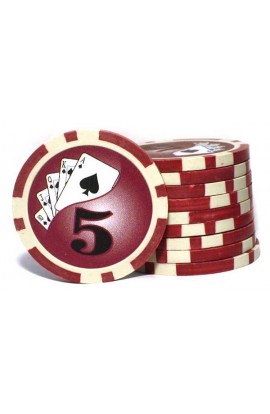 Набор фишек для покера номинал 5 двухцветный пластик высокого качества 39мм 115гр 50шт.