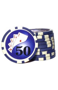 Набор фишек для покера номинал 50 двухцветный пластик высокого качества 39мм 115гр 50шт.