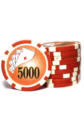Набор фишек для покера номинал 5000 двухцветный пластик высокого качества 39мм 115гр 50шт.