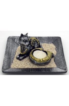 Декоративная композиция с речным песком и свечой Кошка.